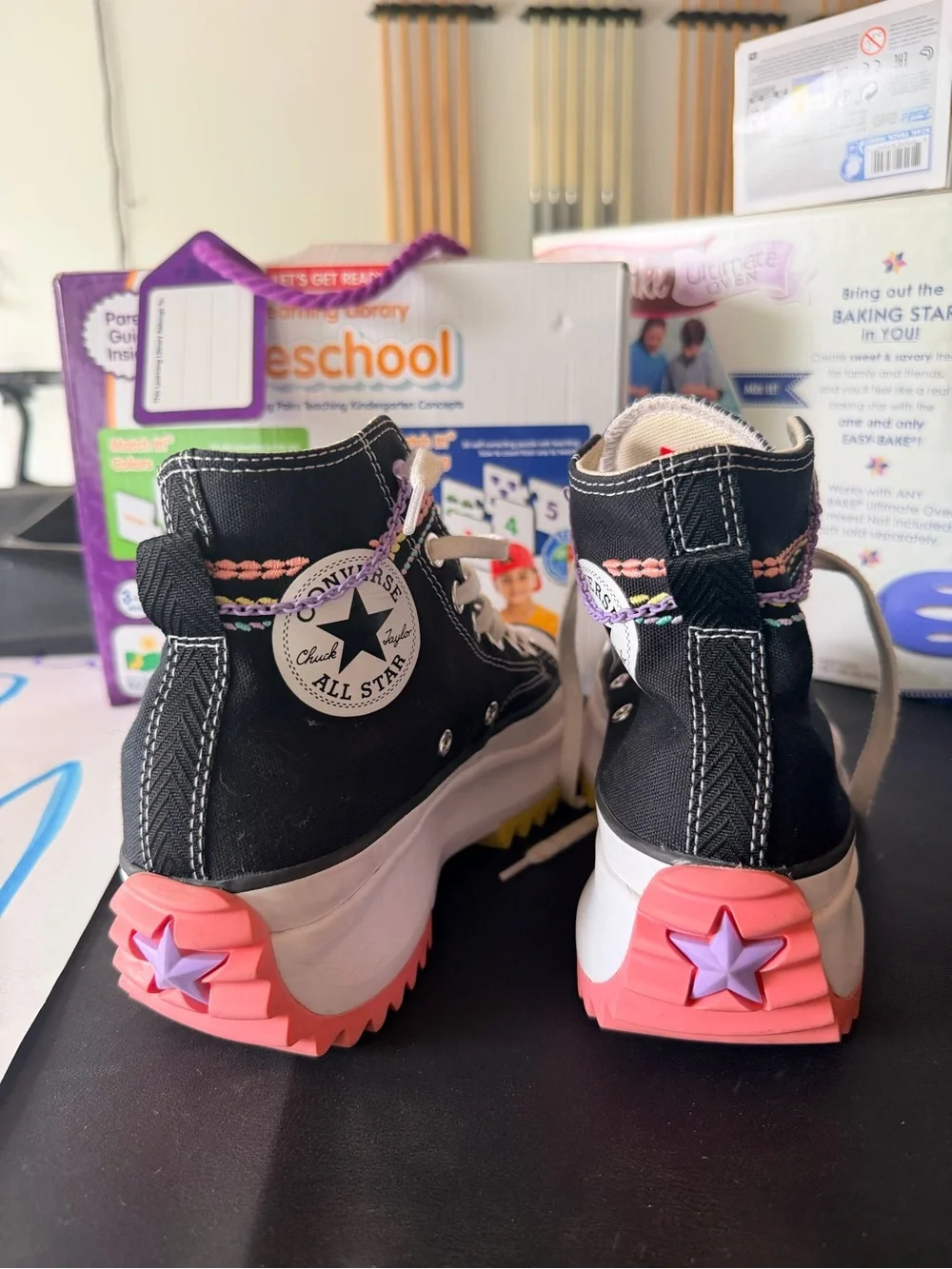 Converse Black Canvas Platform Shoes w/ beads! Perfect for Festivals!